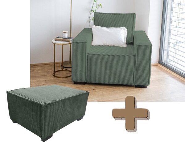 Křeslo s taburetem SMART SET, tmavě zelená