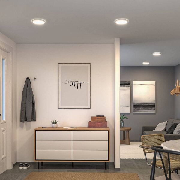 Paulmann LED panel Atria Shine, Ø 19 cm, biely, IP44, 3000 K, zapnutie/vypnutie, Biela / opálová, Pracovňa / Kancelária, Plast, Moderný, Závesné svietidlo