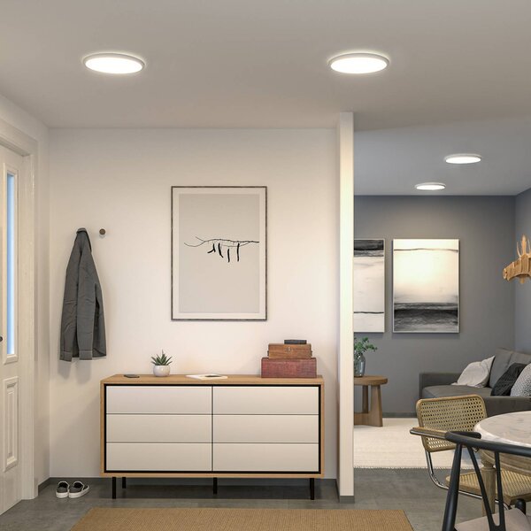Paulmann LED panel Atria Shine, Ø 29 cm, biely, IP44, 3000 K, zapnutie/vypnutie, Biela / opálová, Pracovňa / Kancelária, Plast, Moderný, Závesné svietidlo