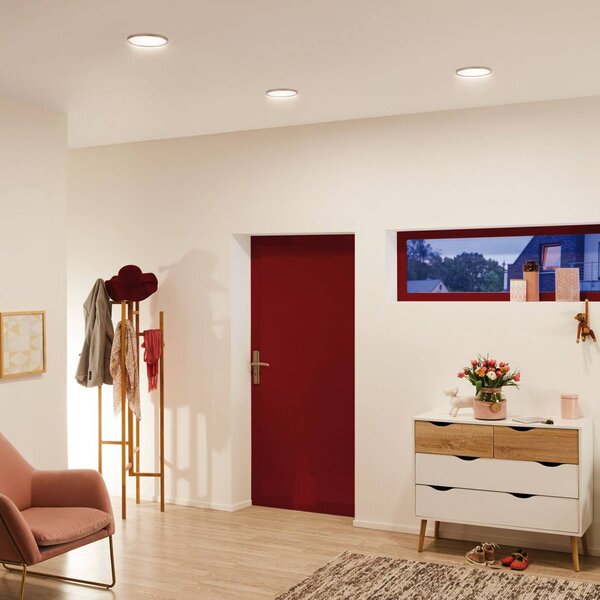 Paulmann LED zapustiteľný panel Cover-it Ø 17 cm, 880 lm, 3000 K, biely, Biela / opálová, Chodba, Plast, Moderný, Zapustené okrúhle