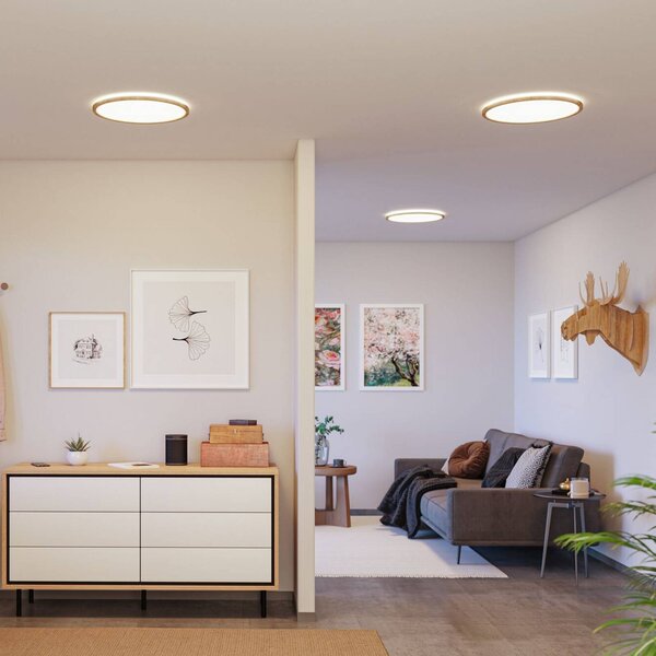 Paulmann LED panel Atria Shine, Ø 42 cm, drevo, IP44, 4000 K, zapnutie/vypnutie, Svetlé drevo, Pracovňa / Kancelária, Plast, Moderný, Závesné svietidlo