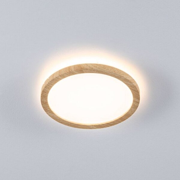 Paulmann LED panel Atria Shine, Ø 19 cm, drevo, IP44, 3000 K, zapnutie/vypnutie, Svetlé drevo, Pracovňa / Kancelária, Plast, Moderný, Závesné svietidlo