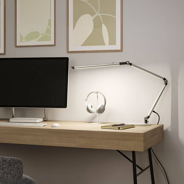 Paulmann LED stolná lampa FlexBar, strieborná, 36 cm,, Chrómová / strieborná, Pracovňa / Kancelária, Hliník, Moderný, Stojacie svietidlo