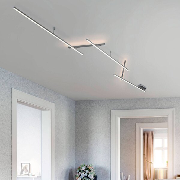 Trio Lighting Otočné stropné LED svetlo Indira, stmievač nikl, Hliník / sivá / zinok, Obývacia izba / jedáleň, kov, Moderný, Stropné svetlo