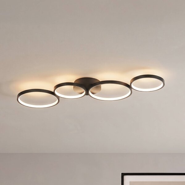 Lindby stropné LED svetlo Evengeline, čierne, hliník, 88 cm, Čierna, Obývacia izba / jedáleň, Hliník, Moderný, Stropné svetlo
