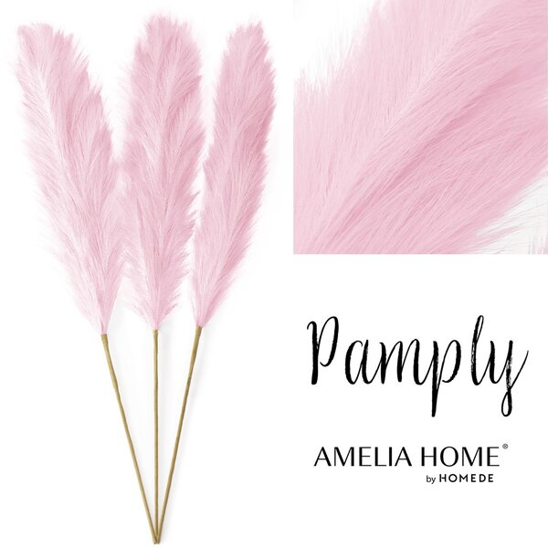 AmeliaHome Okrasná tráva Pamply Pampas set 3 kusy, práškovo ružová
