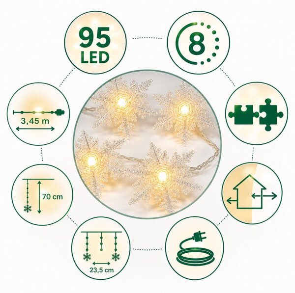 Vianočný LED záves so snehovými vločkami 95 LED