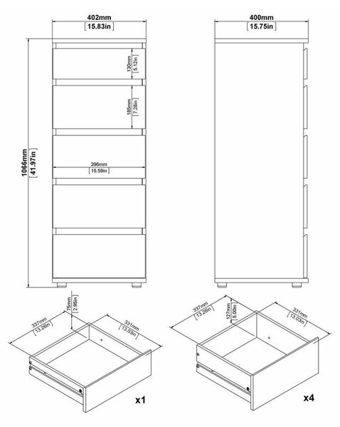 Biela vysoká komoda 40x107 cm Nova – Tvilum