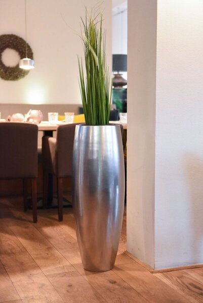 Exkluzívny kvetináč MAGNUM, sklolaminát, výška 80 cm, strieborná metalíza