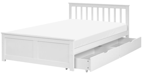 Posteľ biela borovicové drevo MDF 120 x 200 cm s čelom 2 zásuvky minimalistický štýl spálňa