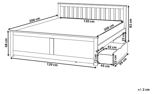 Posteľ biela borovicové drevo MDF 120 x 200 cm s čelom 2 zásuvky minimalistický štýl spálňa
