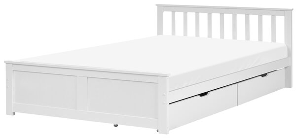 Posteľ biela borovicové drevo MDF 120 x 200 cm s čelom 2 zásuvky minimalistický štýl spálňa