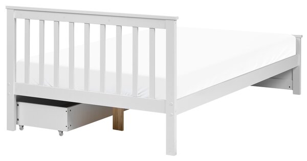 Posteľ biela borovicové drevo MDF 120 x 200 cm s čelom 2 zásuvky minimalistický štýl spálňa