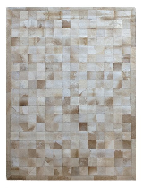Luxusný kožený koberec patchwork - béžový