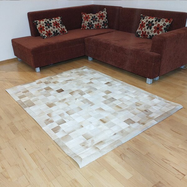 Luxusný kožený koberec patchwork - béžový
