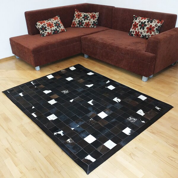 Luxusný kožený koberec patchwork - tmavý