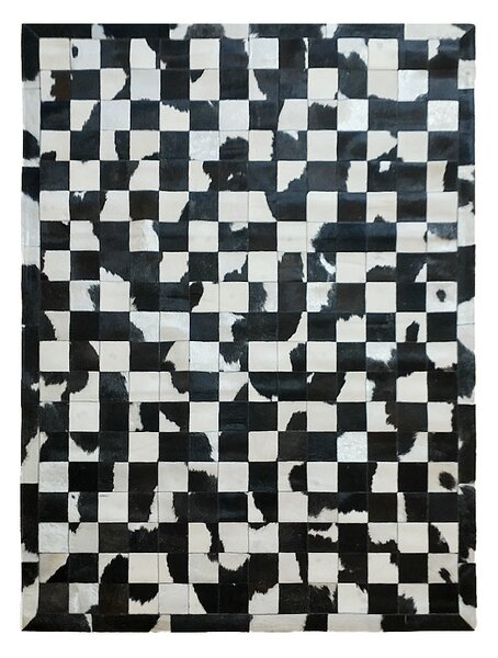 Luxusný kožený koberec patchwork - čiernobiely