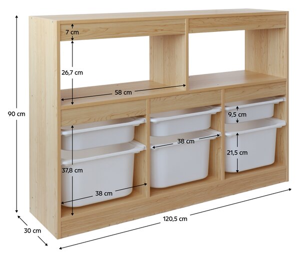 KONDELA Organizér s úložnými boxami, dub/biela, TRIVIX