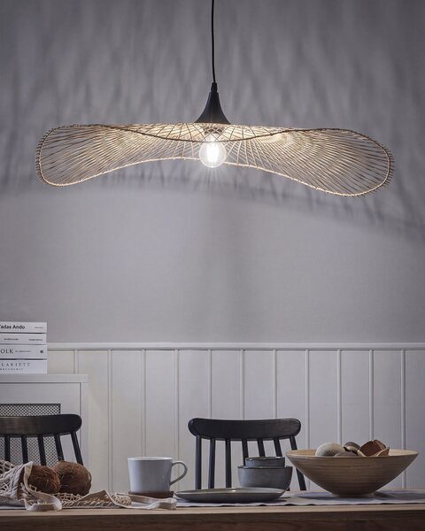 Závesná lampa svetlohnedá bambusové drevo oválne tienidlo 80 cm stropné svietidlo boho štýl