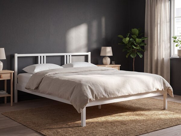 Posteľ biela z borovicového dreva 180 x 200 cm rám postele s lamelovým roštom moderná