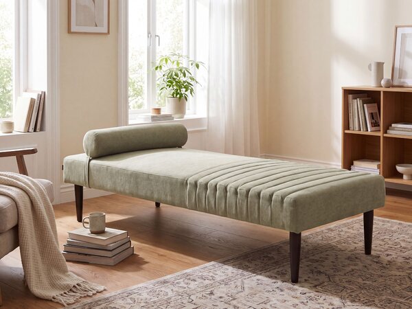Leňoška zelená látková čalúnená čierne kovové nohy moderný minimalistický dizajn