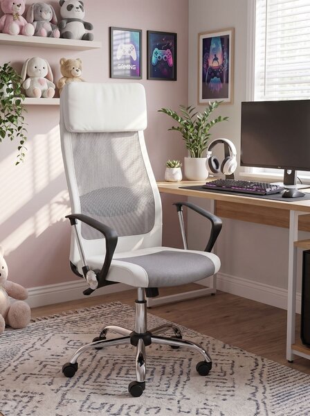 Kancelárska stolička biela sieťovina výškovo nastaviteľná otočná s opierkami ergonomický tvar moderný štýl pracovňa