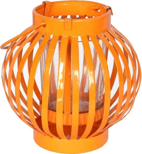 LHW Oranžový kovový lampáš na sviečku na výzdobu balkóna, terasy a záhrady