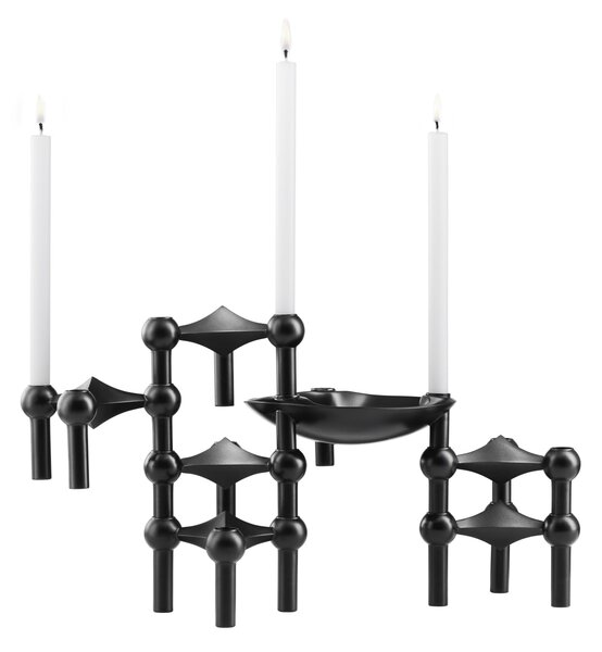 Dizajnový svietnik STOFF Nagel Black – sada 3 ks