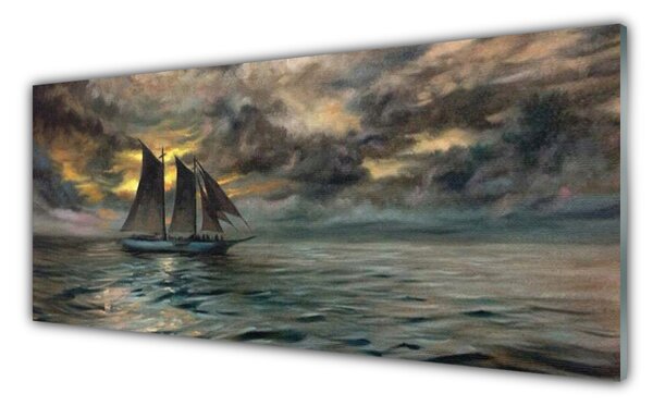 Nástenný panel  More loďka krajina 125x50 cm