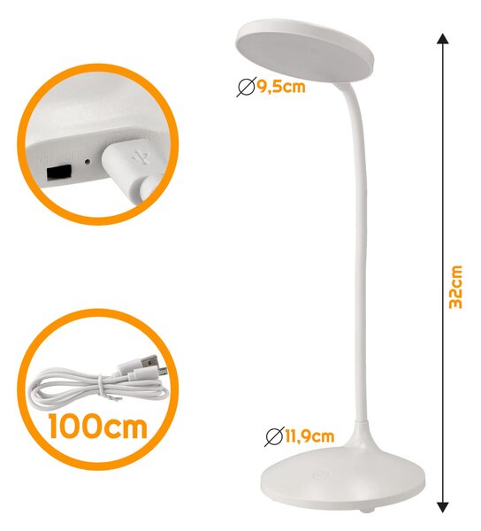 BERGE LED USB stolná lampa s batériou USTKA