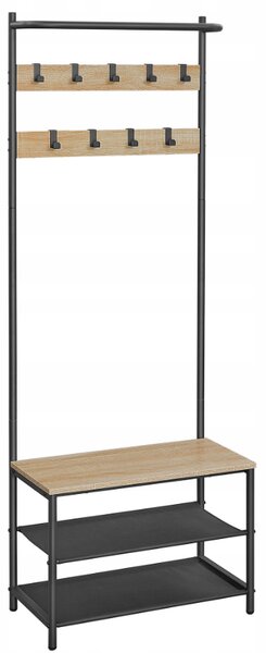 Kovová predsieňová stena LOFT 180 cm, čierna/dub sonoma