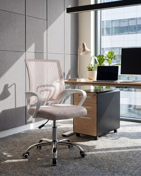 Kancelárska stolička béžová látka sieťovina otočná nastaviteľné sedadlo k počítaču moderný štýl kancelária