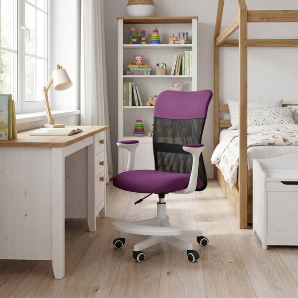 Detská stolička Neoseat MONKEY WHITE s podnožou — látka, biela / fialová