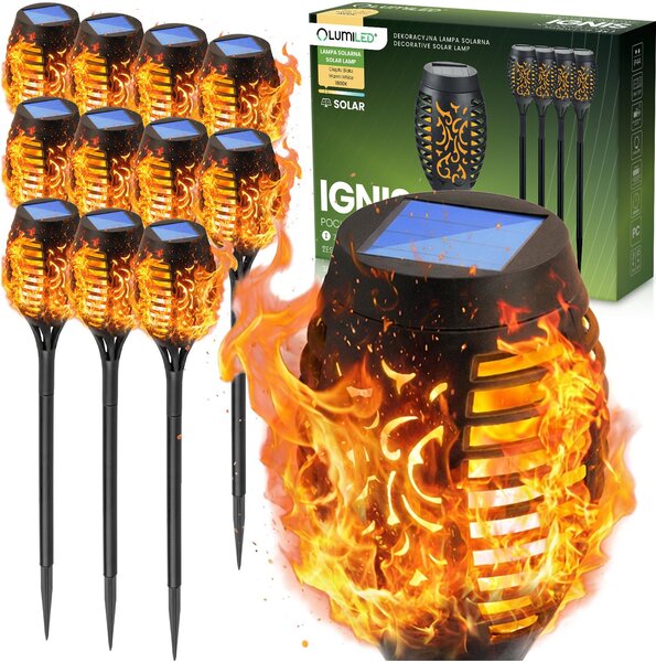 12 kusov solárnych záhradných LED svietidiel IGNIS, záhradné svietidlo s efektom plameňa, značka LUMILED
