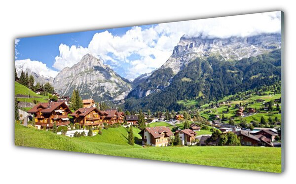 Nástenný panel  Domy hora krajina 125x50 cm