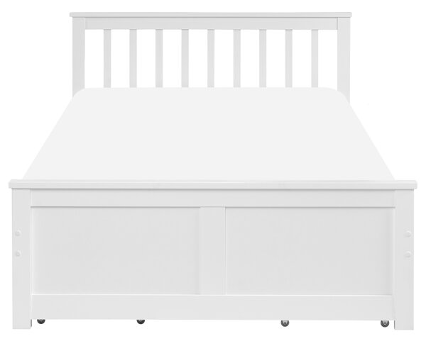 Posteľ biela borovicové drevo MDF 120 x 200 cm s čelom 4 zásuvky minimalistický štýl spálňa