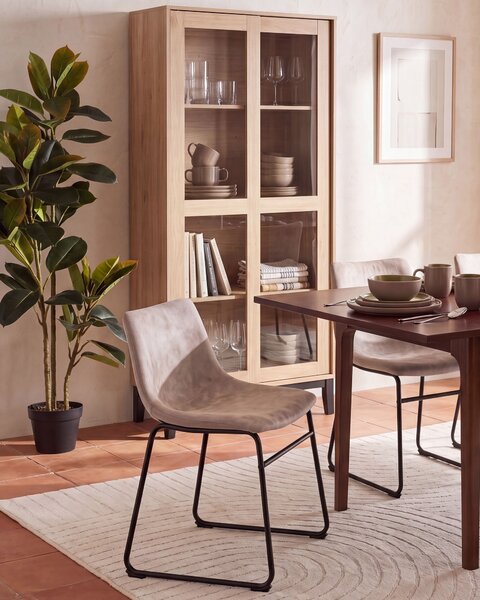 Sada 2 jedálenských stoličiek béžové čalúnenie čierne kovové nohy moderný rustikálny retro štýl