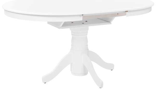 Rozkladací jedálenský stôl biely kaučukové drevo MDF106/150 x 106 cm oválny vintage vidiecky štýl