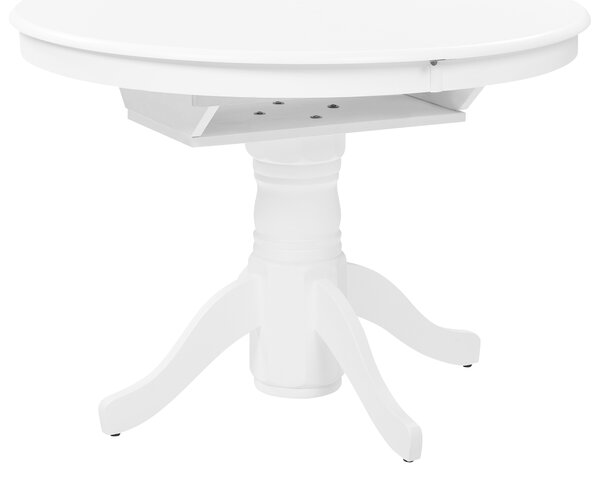 Rozkladací jedálenský stôl biely kaučukové drevo MDF106/150 x 106 cm oválny vintage vidiecky štýl