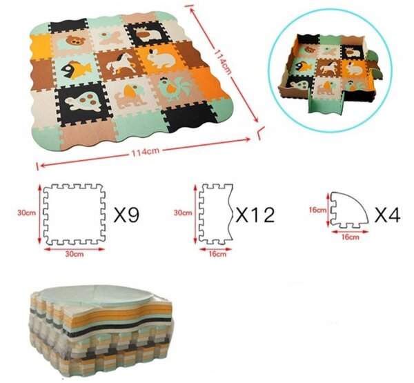 Vulpi Penová podložka na hranie Puzzle - ZOO Farba: zelená