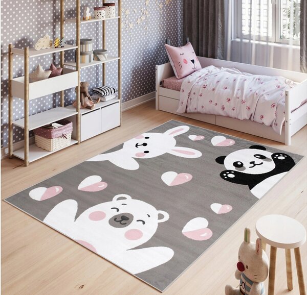 Vulpi Sivý koberec do detskej izby Panda 180x250
