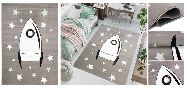Vulpi Detský koberec Rocket Blue 170x120 sivý