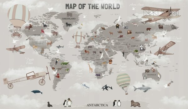 Vulpi Detská samolepka na stenu Mapa sveta 150x90
