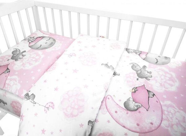 Baby Nellys 2-dielne bavlnené obliečky, Baby Elephant - ružová - 120x90