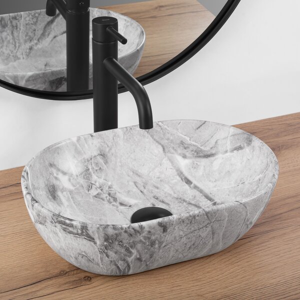 Rea Amelia Mini STONE MATT, umývadlo na dosku 380x260x130 mm, šedá-imitácia kameňa, REA-U9109