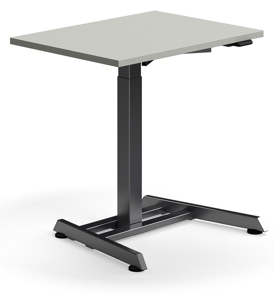 Výškovo nastaviteľný stôl QBUS, s centrálnou nohou, 800x600 mm, čierny rám, svetlošedá