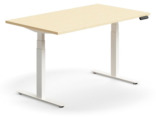 Výškovo nastaviteľný stôl QBUS, rovný, 1400x800 mm, biely rám, breza