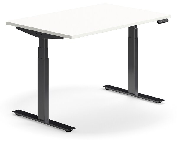 Výškovo nastaviteľný stôl QBUS, rovný, 1200x800 mm, čierny rám, biela