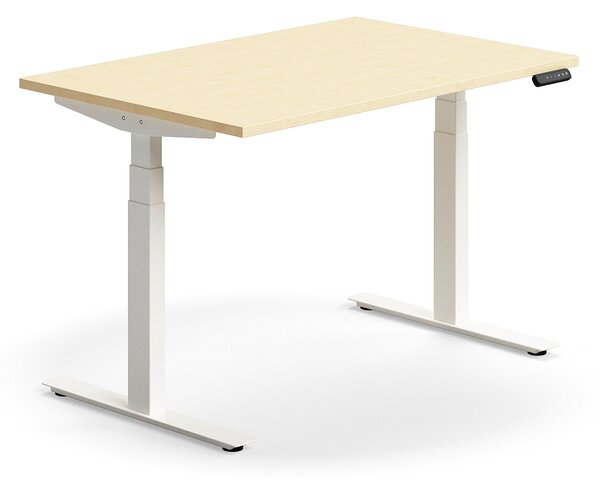 Výškovo nastaviteľný stôl QBUS, rovný, 1200x800 mm, biely rám, breza