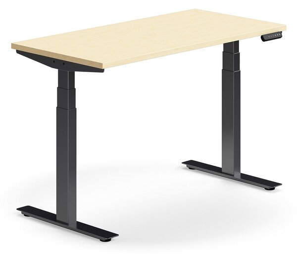 Výškovo nastaviteľný stôl QBUS, rovný, 1200x600 mm, čierny rám, breza